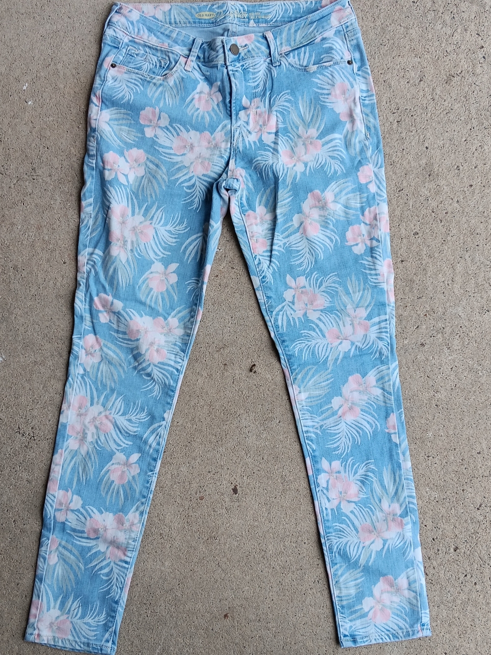 Old Navy Light Blue Skinny Jeans with Pink Floral Print